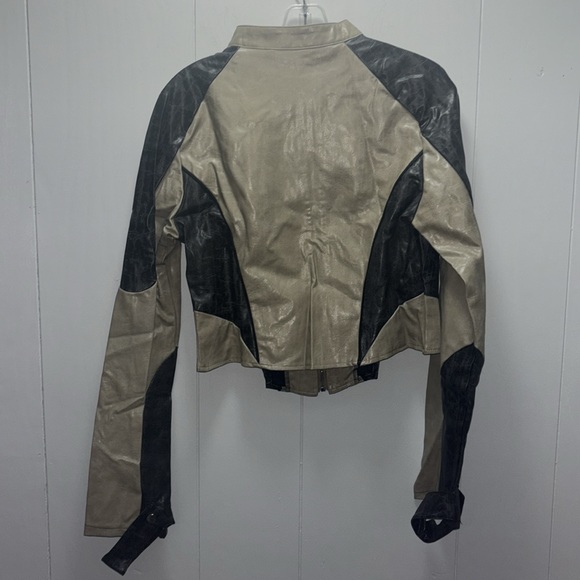 PLT The Label Black Contrast Panel Detail Dipped Front Faux Leather Jacket 10 - Picture 7 of 7